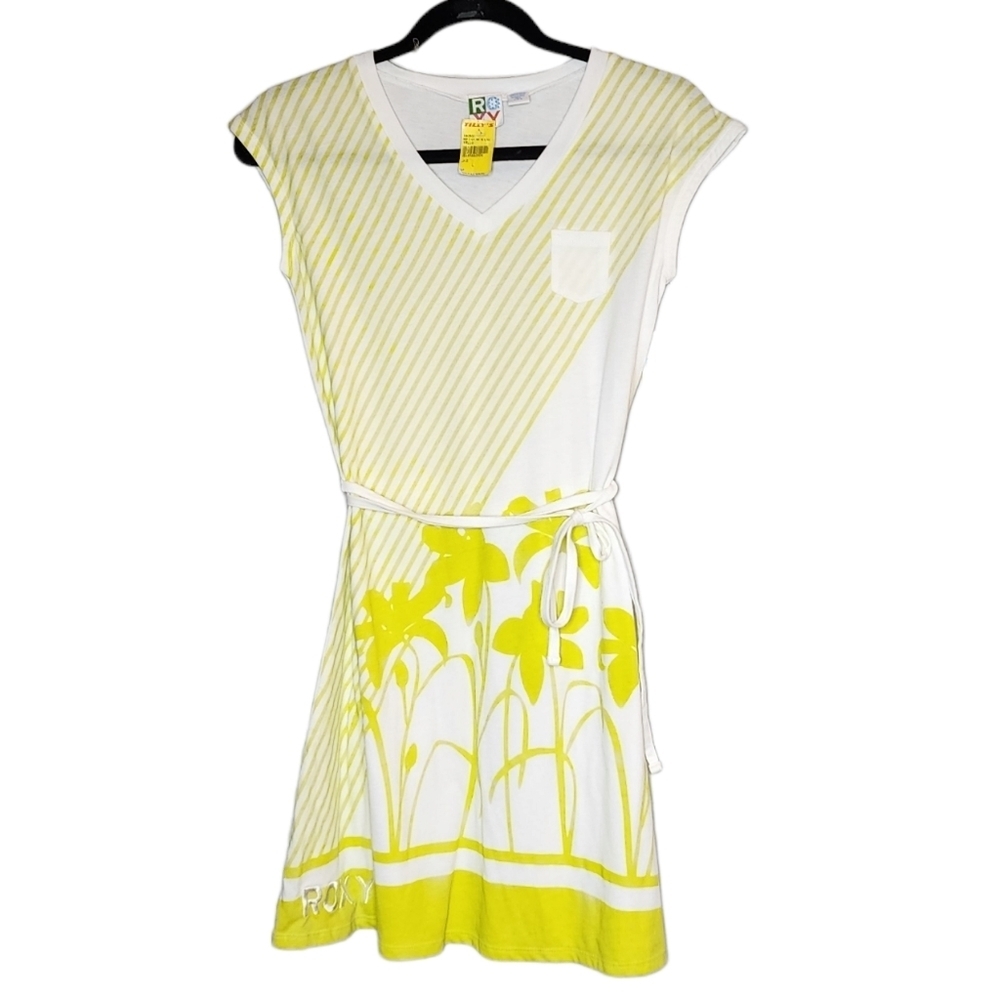 NWT Roxy Girls floral stripe lemon lime dress‎